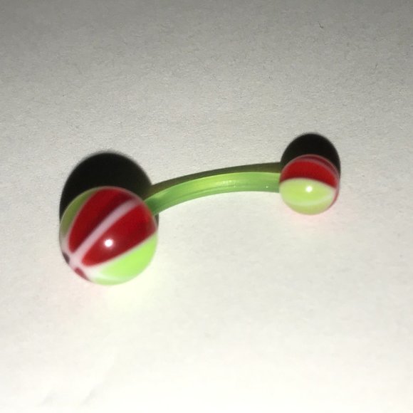 14 Gauge Red and Green UV Acrylic Basketball Design Belly Ring - Picture 4 of 4